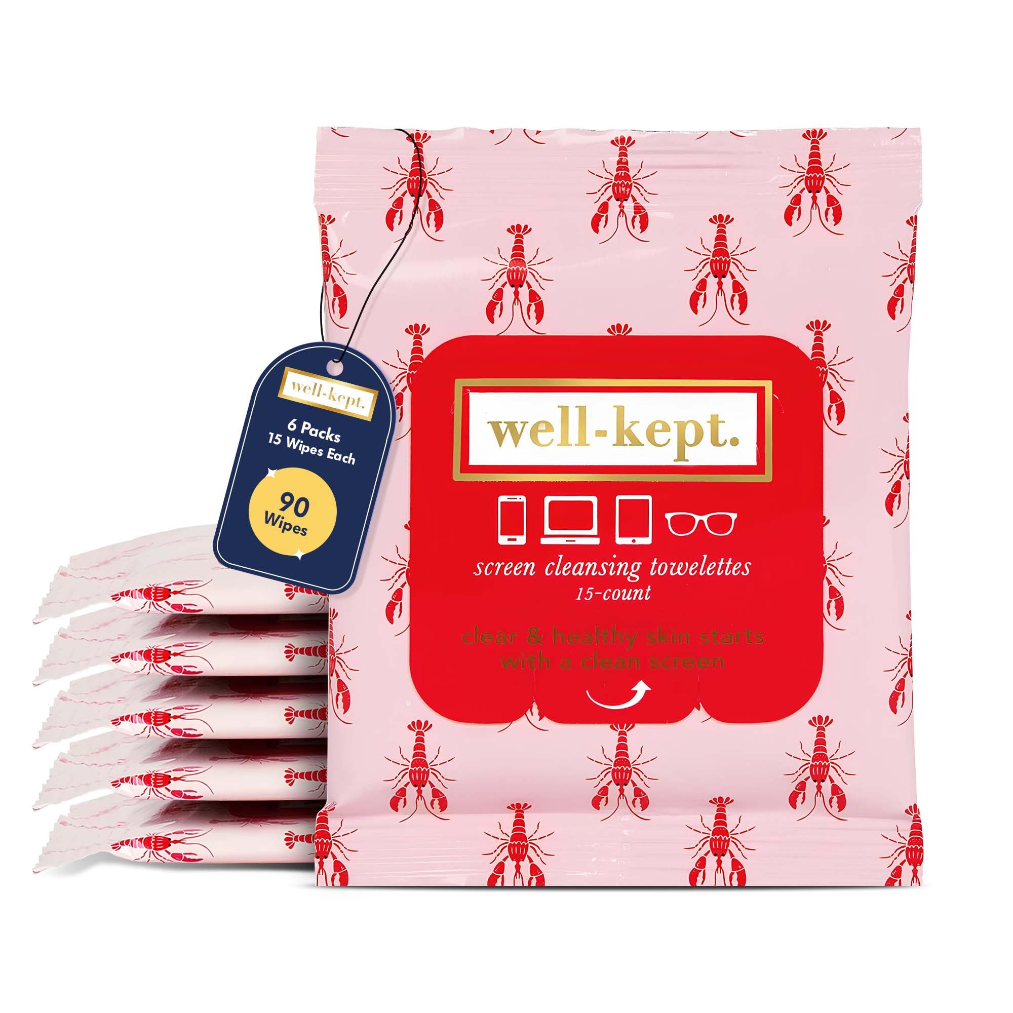 Well-Kept Tech & Lens Wipes – 6 Pack (90 Count) – Streak-Free Cleaning for Glasses, Screens & Devices | Lobsterfest