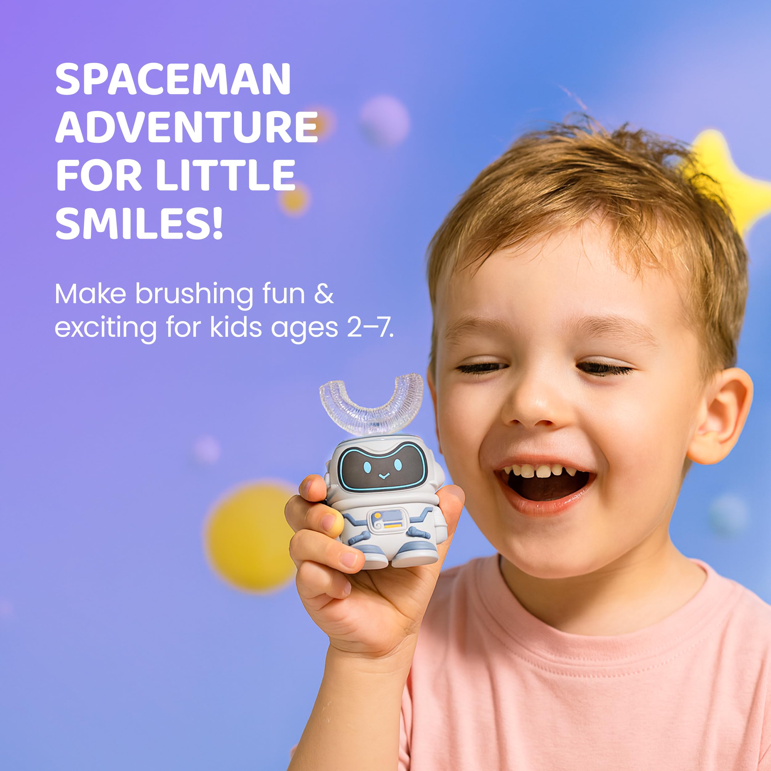 Well Before Ultrasonic Kid's U-Shaped Toothbrush – IPX7, 5 Modes (Spaceman, Blue)