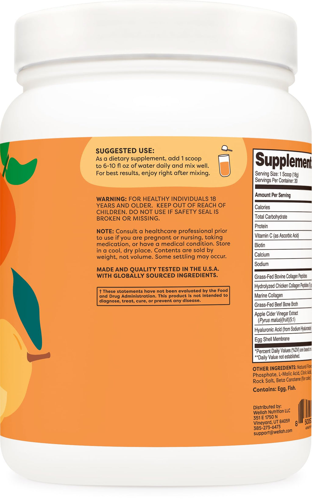 Wellah The Afterglow Multi Collagen Protein + Beauty – 30 Servings (Orange Mango) – Hair, Skin, Nails & Joints | Non-GMO, Gluten Free