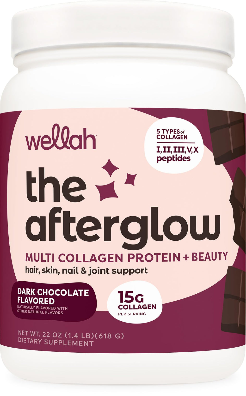 Wellah The Afterglow Multi Collagen Protein + Beauty (Dark Chocolate Flavored) 30 Servings