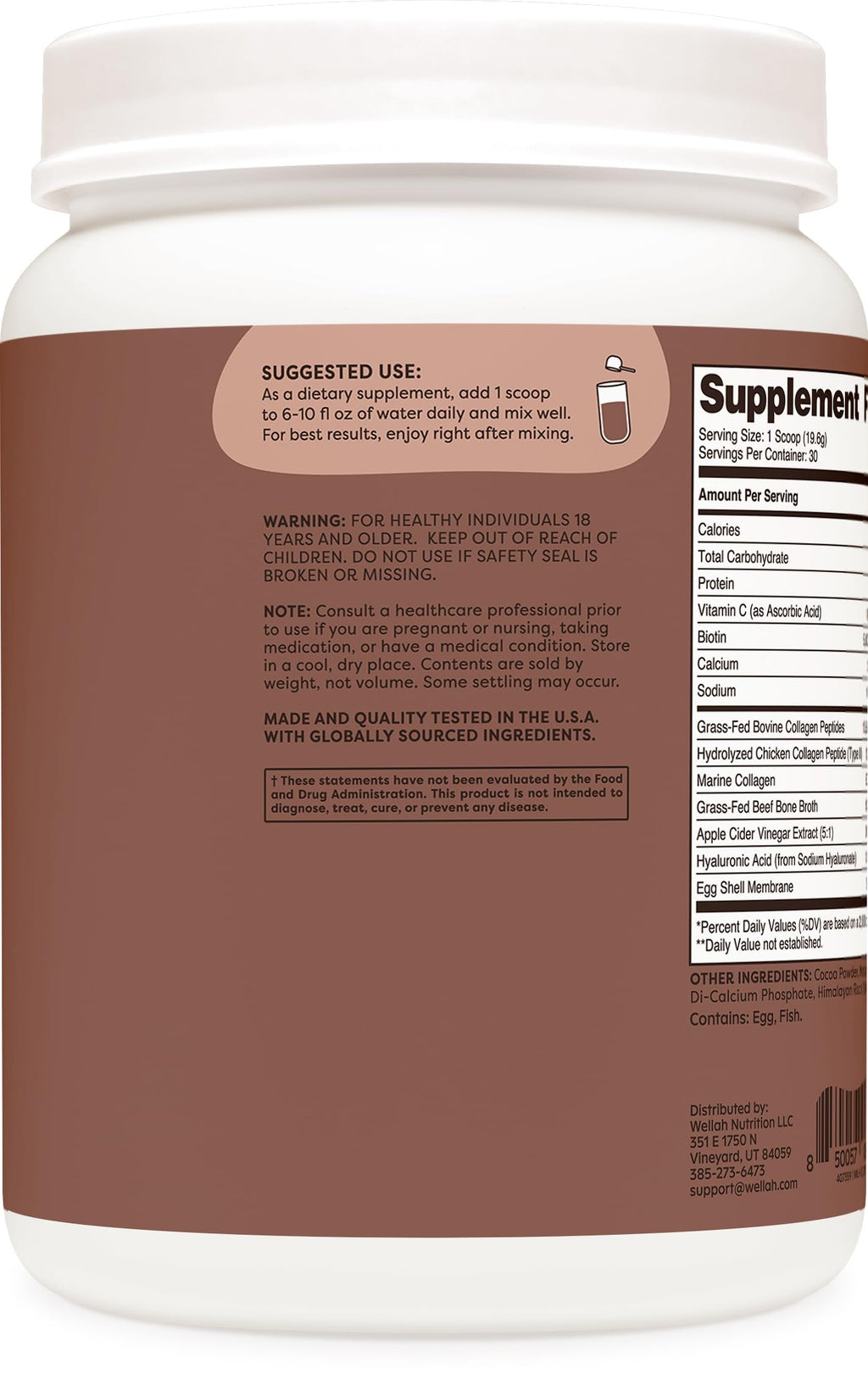 Wellah The Afterglow Multi Collagen Protein + Beauty – Chocolate, 30 Servings | Hair, Skin & Joints