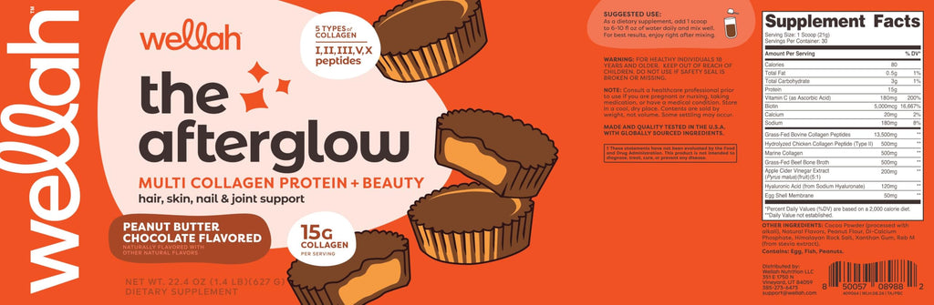 Wellah The Afterglow Multi Collagen Protein + Beauty – Peanut Butter Chocolate (30 Servings)