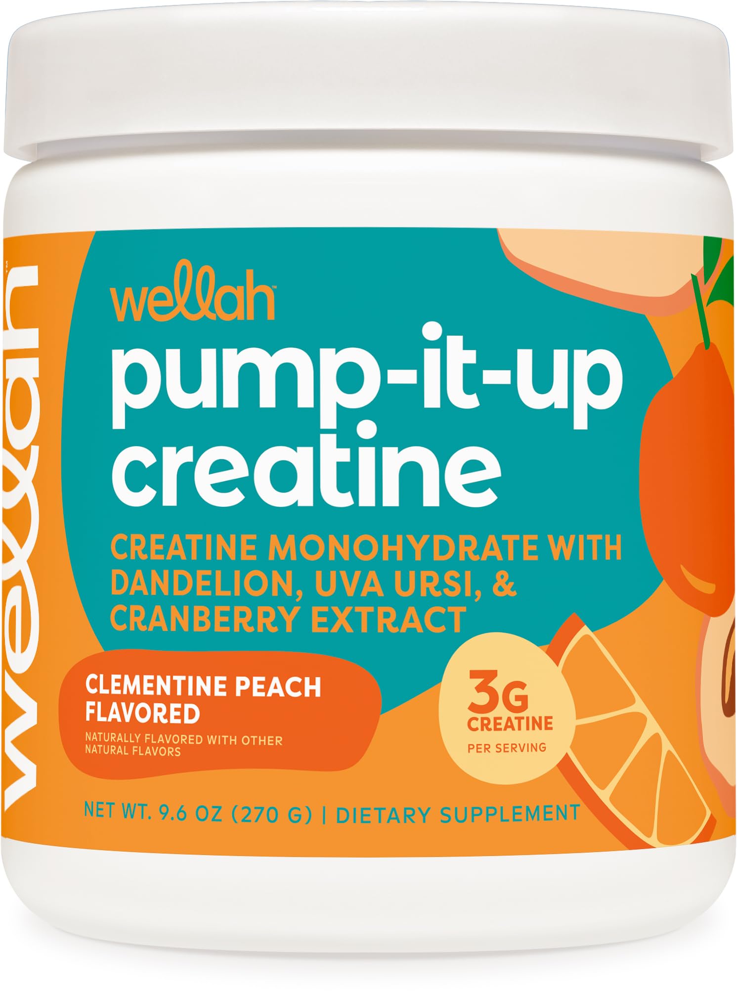 Wellah Creatine for Women – 50 Servings Clementine Peach | Creatine Monohydrate with Dandelion & Cranberry Extract