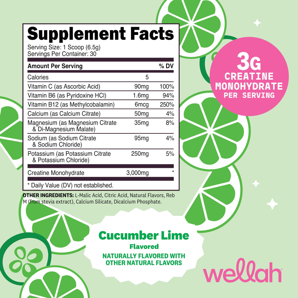 Wellah Creatine + Hydration Powder (Cucumber Lime) – 30 Servings