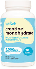 Wellah Creatine Monohydrate Capsules (3000 mg) - 120 Capsules | Micronized Creatine, 30 Servings