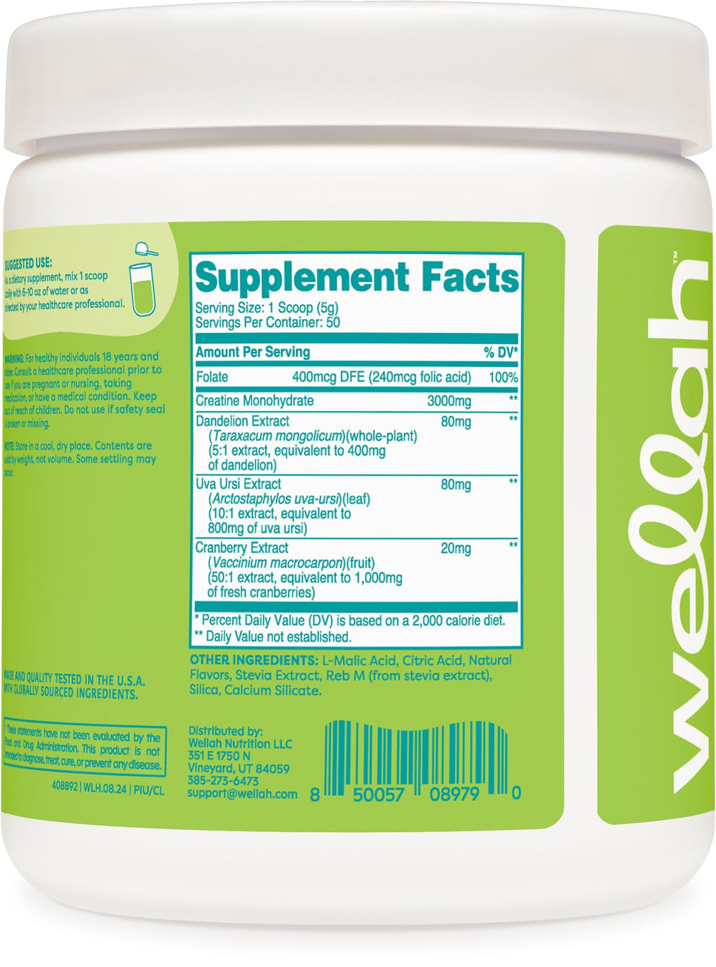 Wellah Creatine for Women - Coconut Lime, 50 Servings | Creatine Monohydrate