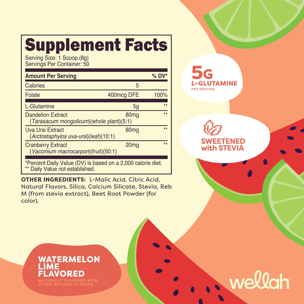 Wellah L-Glutamine Powder Watermelon Lime 50 Servings (5g per Serving)