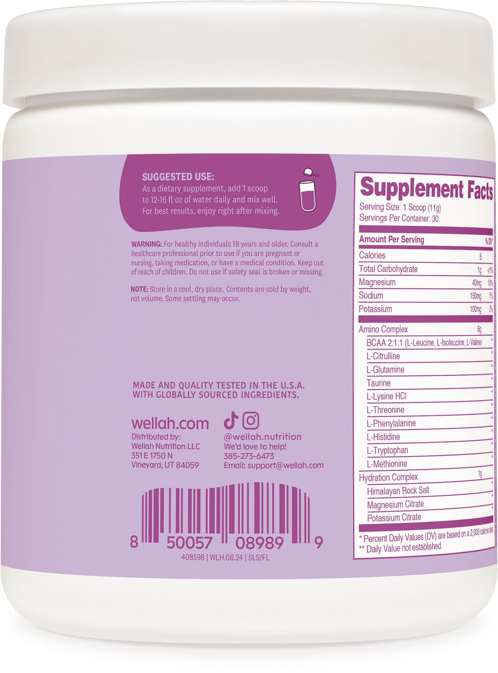 Wellah So Long Soreness BCAA Powder - Frozen Lemonade (30 Servings) with Hydration Complex