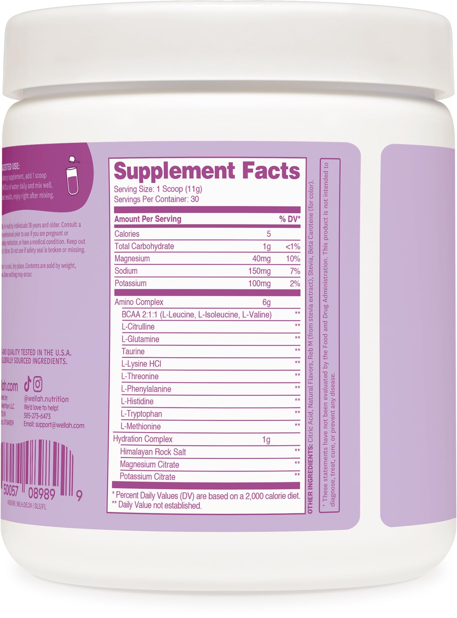 Wellah So Long Soreness BCAA Powder - Frozen Lemonade (30 Servings) with Hydration Complex