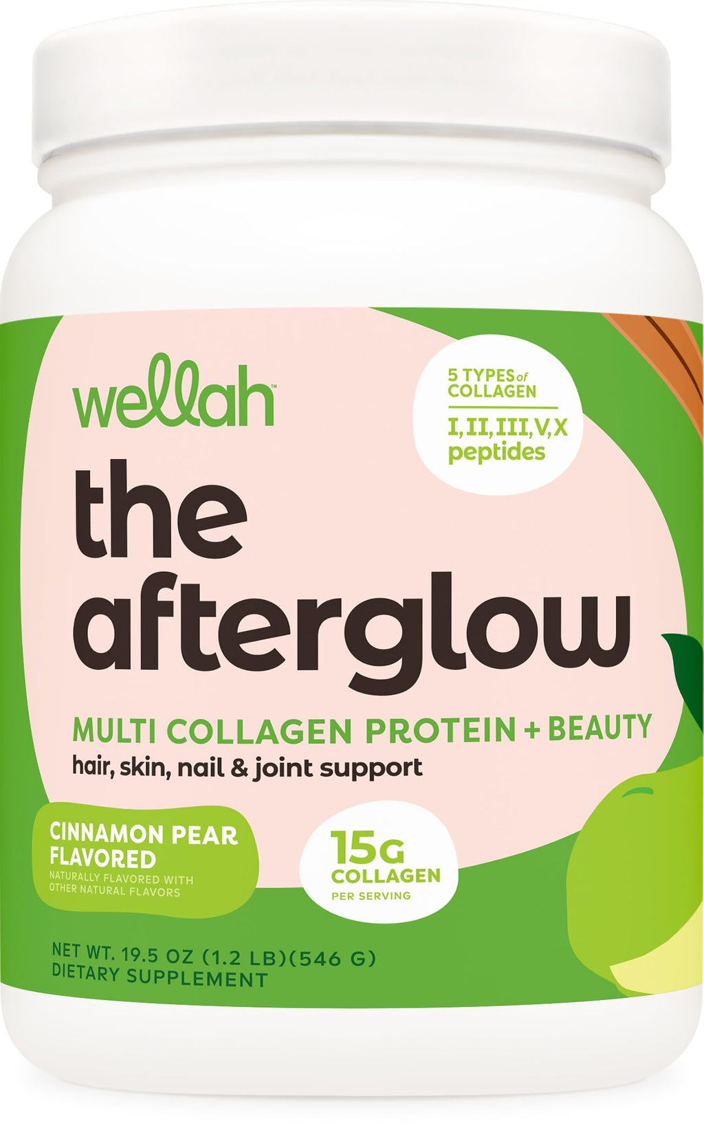 Wellah Afterglow Multi Collagen Protein + Beauty – Cinnamon Pear, 30 Servings