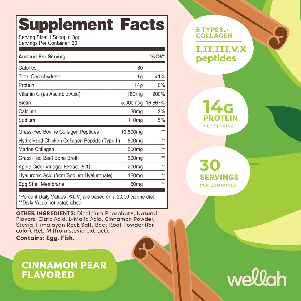 Wellah Afterglow Multi Collagen Protein + Beauty – Cinnamon Pear, 30 Servings