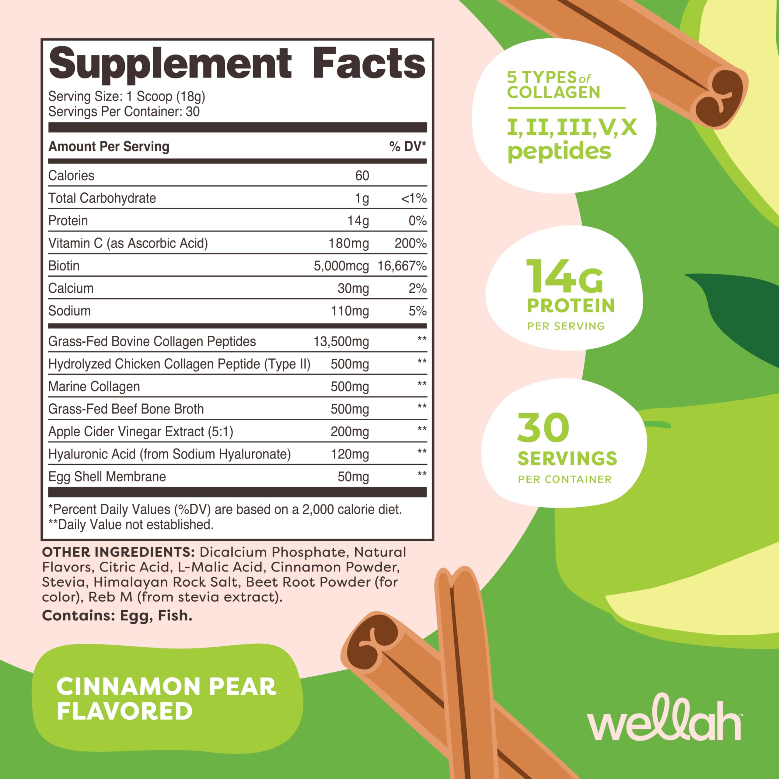 Wellah Afterglow Multi Collagen Protein + Beauty – Cinnamon Pear, 30 Servings