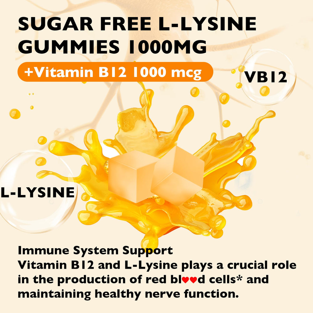 L-Lysine Gummies 1000mg – Lip & Cold Sore Support for Women, 60 Count – Vegan, Non-GMO