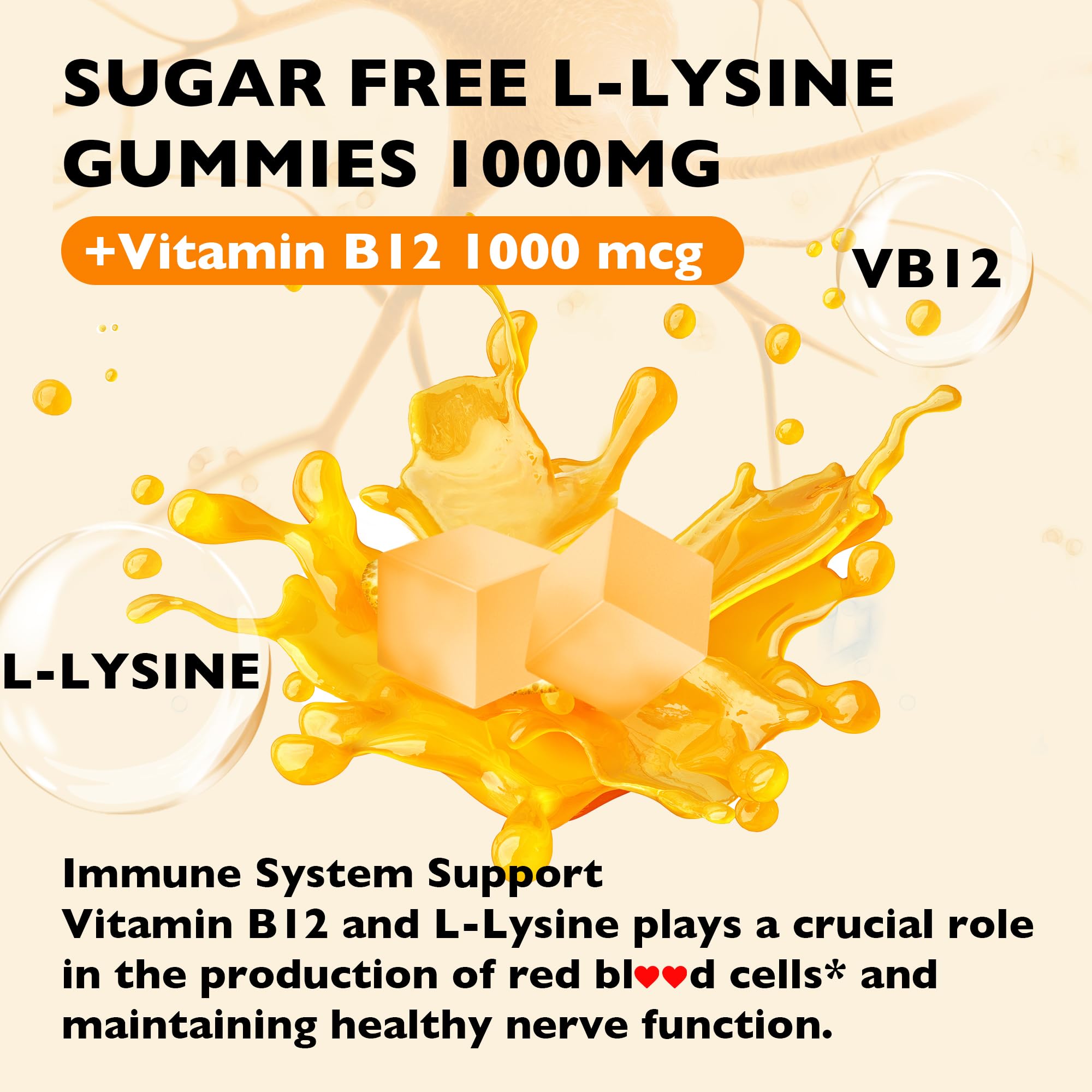 L-Lysine Gummies 1000mg – Lip & Cold Sore Support for Women, 60 Count – Vegan, Non-GMO
