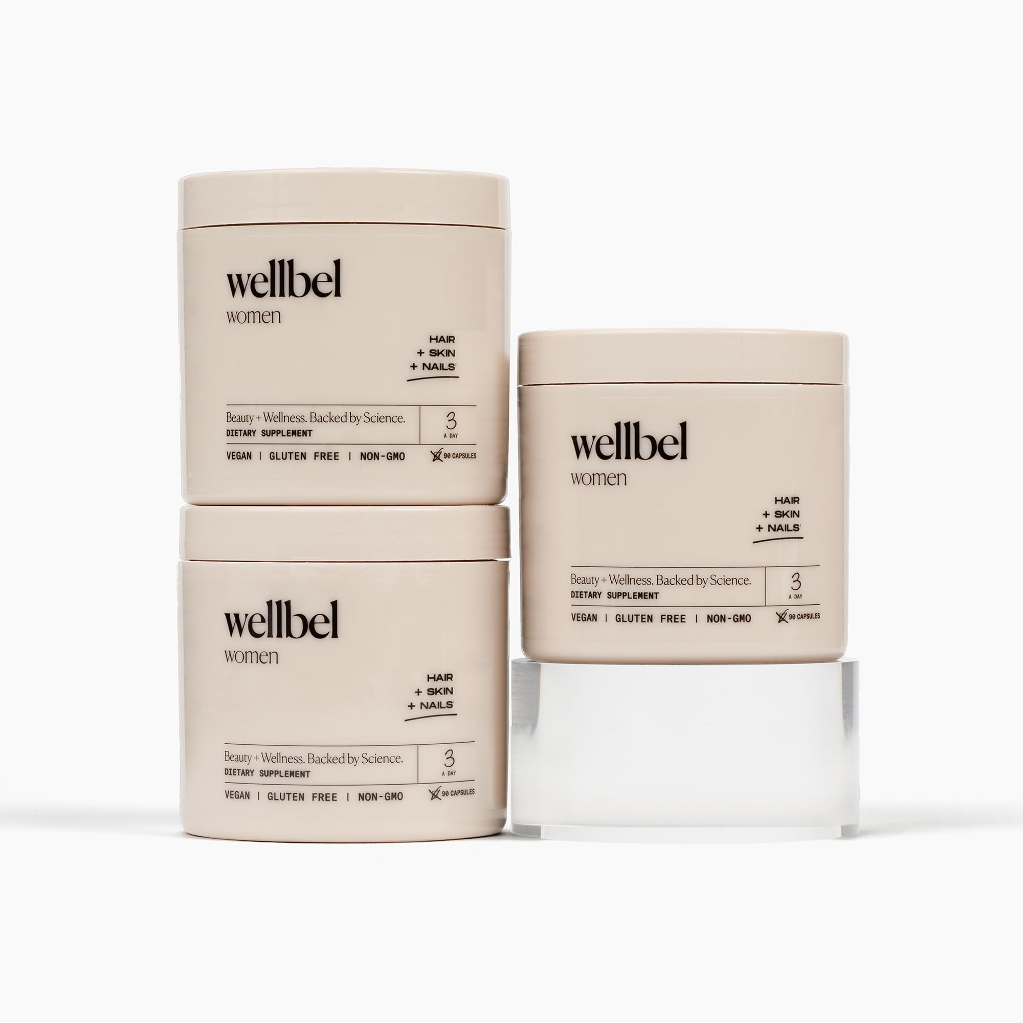 WELLBEL Women Clean Supplement for Hair, Skin & Nails – Vegan, Gluten-Free, Non-GMO (90 Count) 3 Pack
