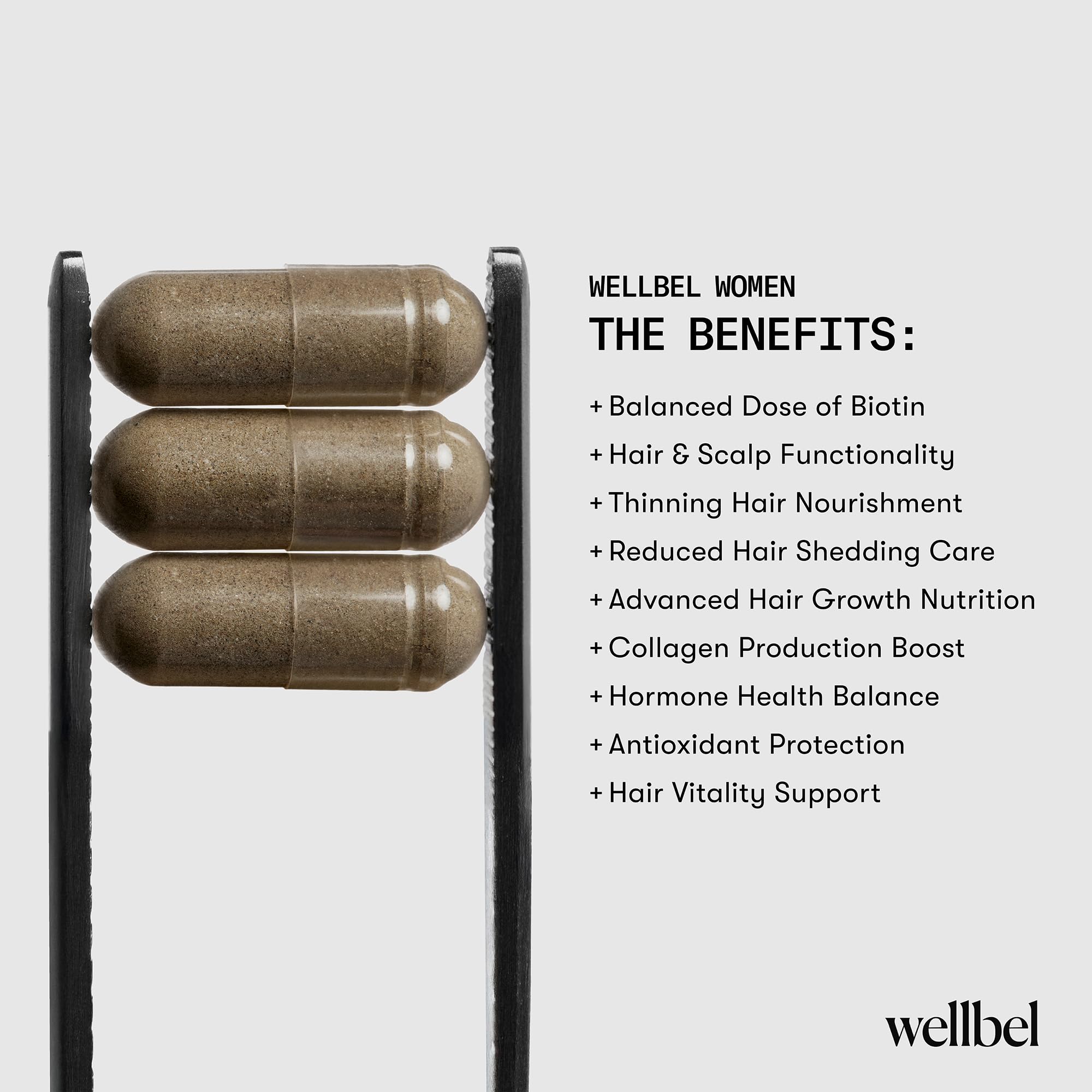 WELLBEL Women Clean Supplement for Hair, Skin & Nails – Vegan, Gluten-Free, Non-GMO (90 Count) 3 Pack