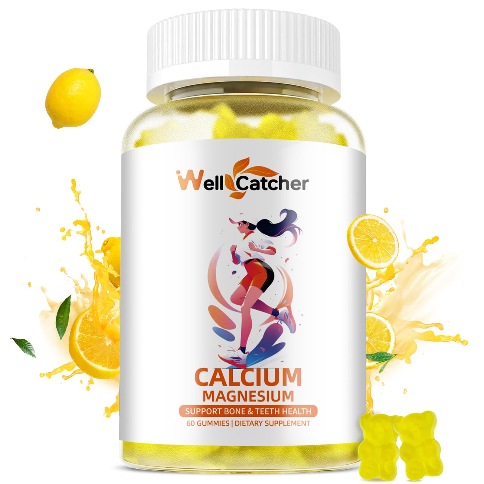 Wellcatcher Calcium Magnesium Gummies (60ct) – Sugar Free Vegan Algae Calcium for Adults & Kids | Bone Support with Vitamin D3, K2, Zinc