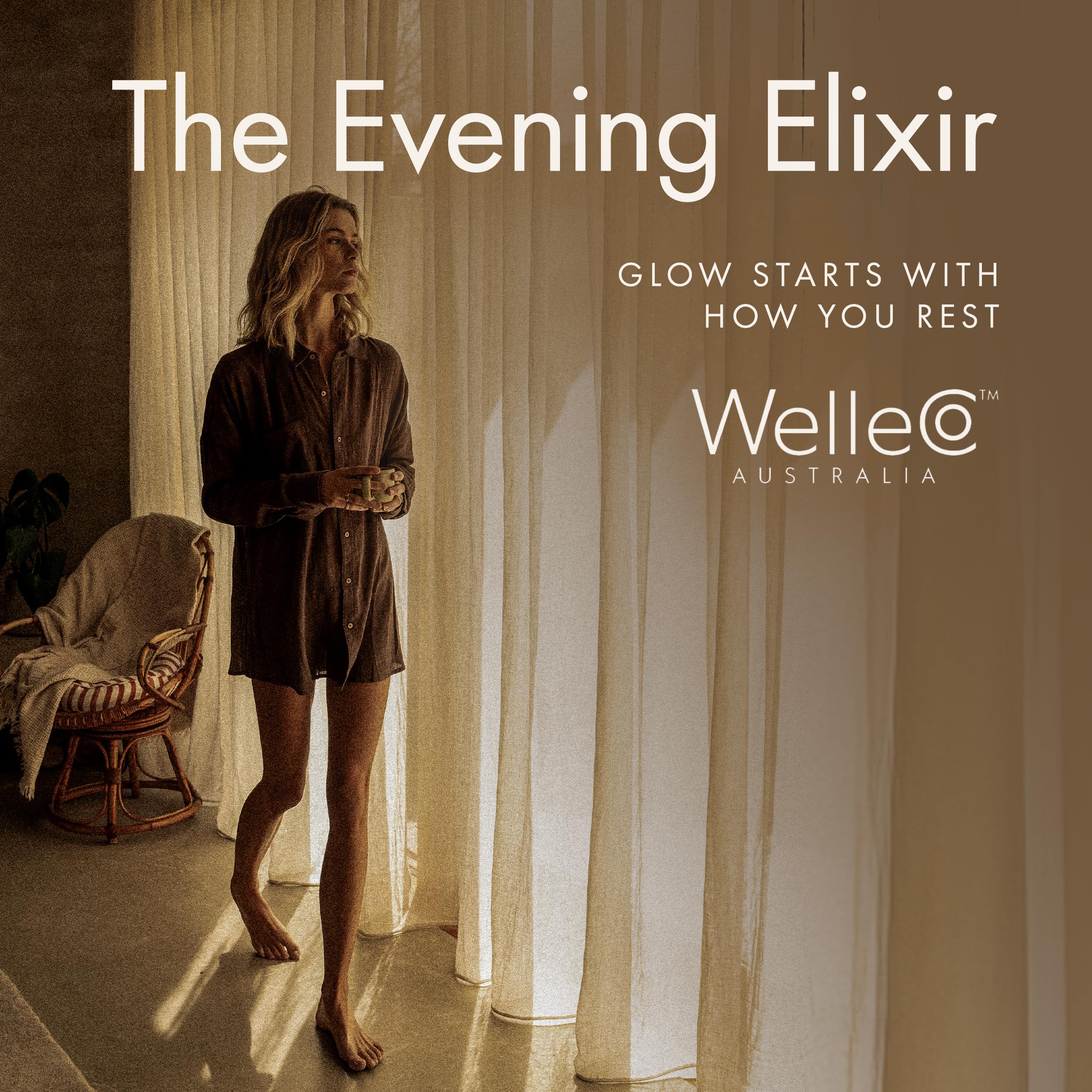 WelleCo Evening Elixir: Vitamin C Hot Chocolate Beauty Drink Mix for Sleep, Skin Glow & Collagen Support | 150g Jar