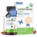 Wellements Organic Iron Drops for Newborns & Babies | Cherry Flavor Liquid Iron Supplement (1 oz)
