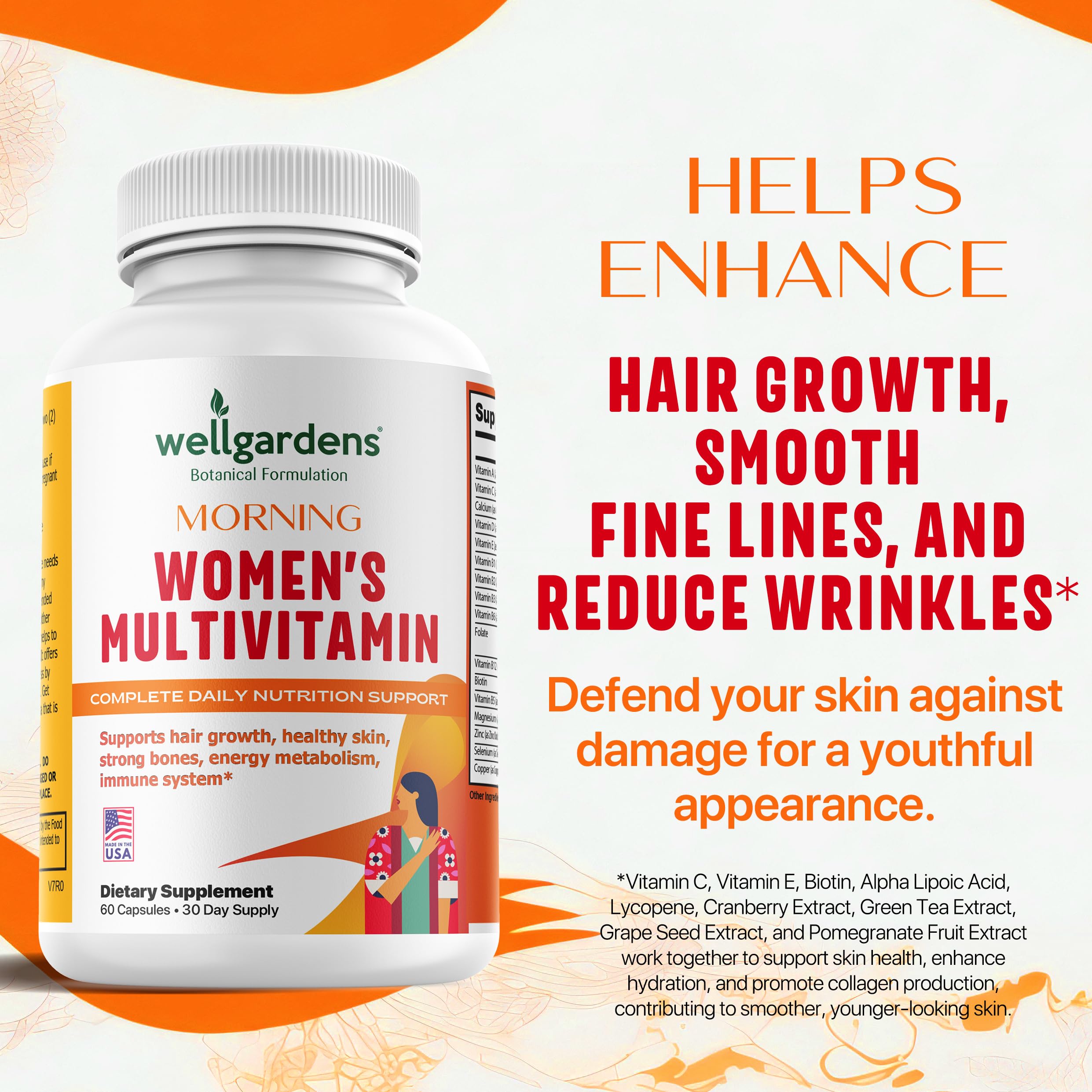 Wellgardens 100% Pure Women's Multivitamin for Hair Growth – Biotin, Zinc, Antioxidants | Made in USA – 60 Capsules (Pack of 2)