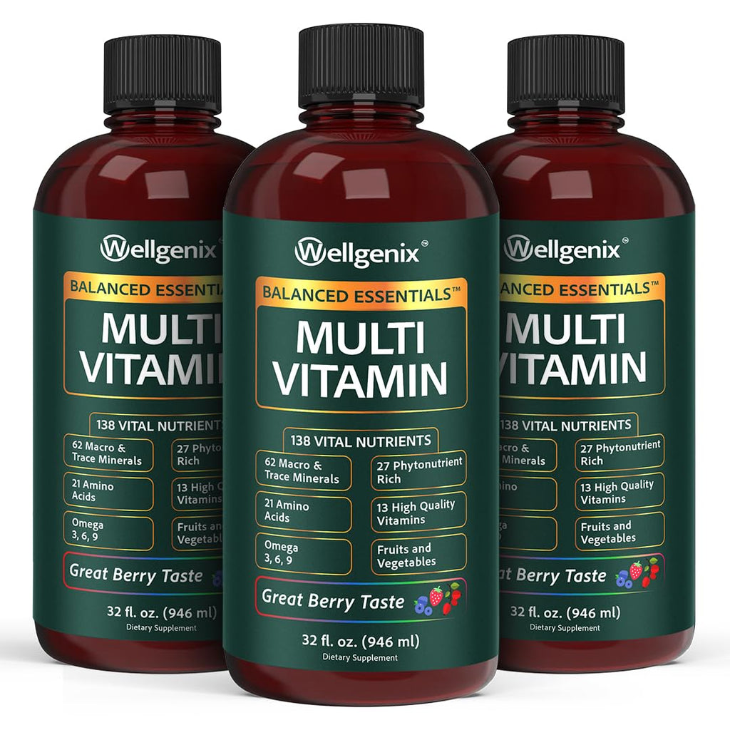 Wellgenix Balanced Essentials Plus Liquid Multivitamin — Berry Flavor, Daily 1oz Dose, Immune Support