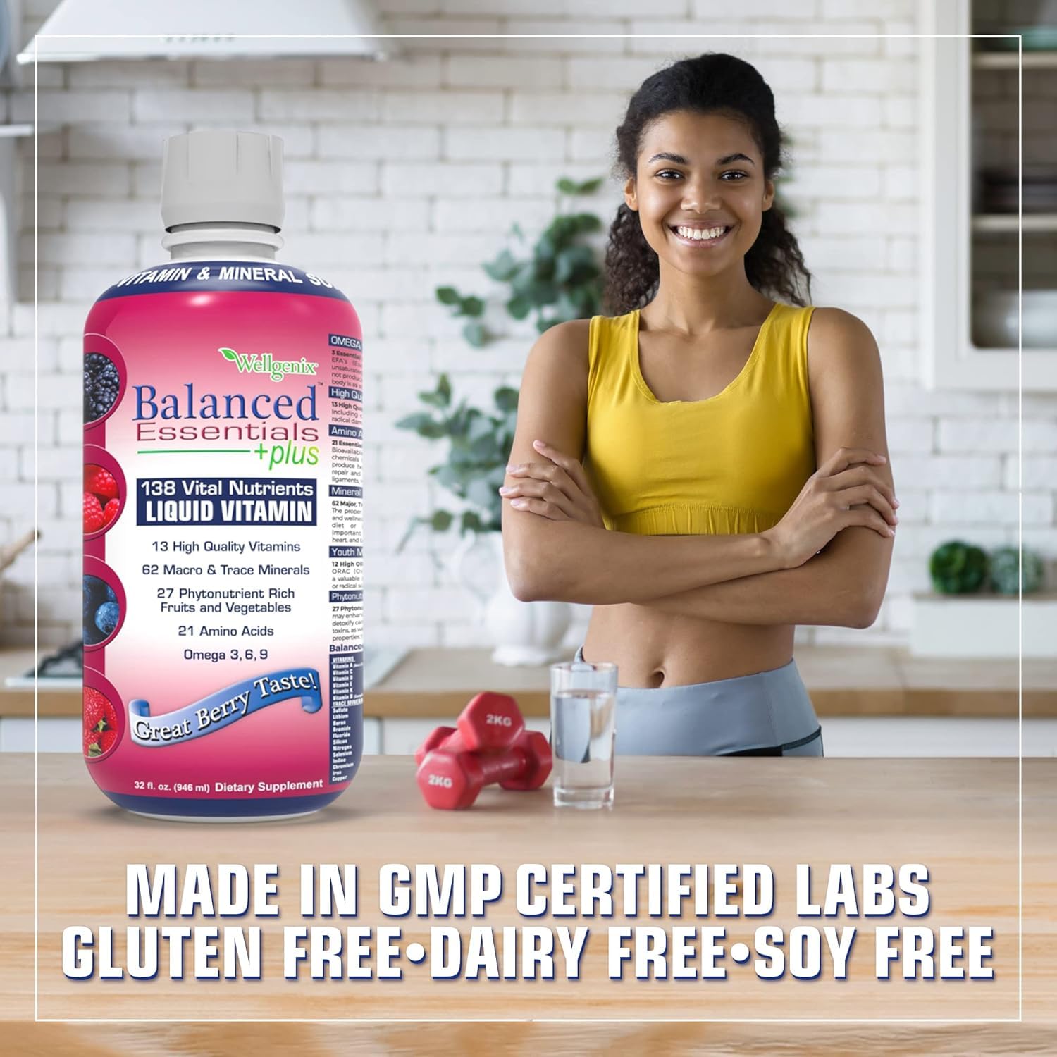 Wellgenix Balanced Essentials Plus Liquid Multivitamin — Berry Flavor, Daily 1oz Dose, Immune Support