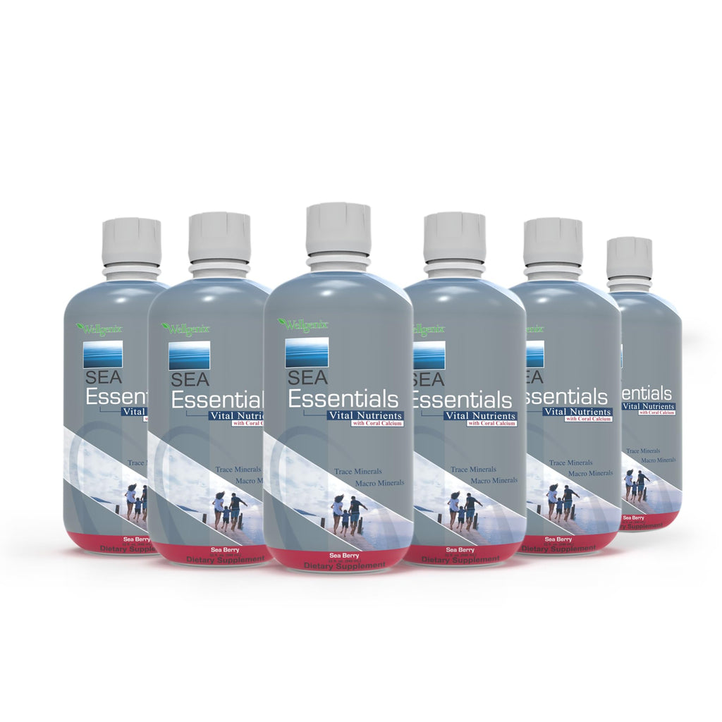 Wellgenix Sea Essentials Liquid Mineral Supplement – Sea Berry Flavor, Coral Calcium & Sea Vegetables (32 fl oz x 6)