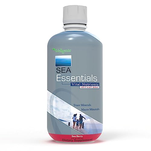 Wellgenix Sea Essentials Liquid Mineral Supplement – Sea Berry Flavor, Coral Calcium & Sea Vegetables (32 fl oz x 6)