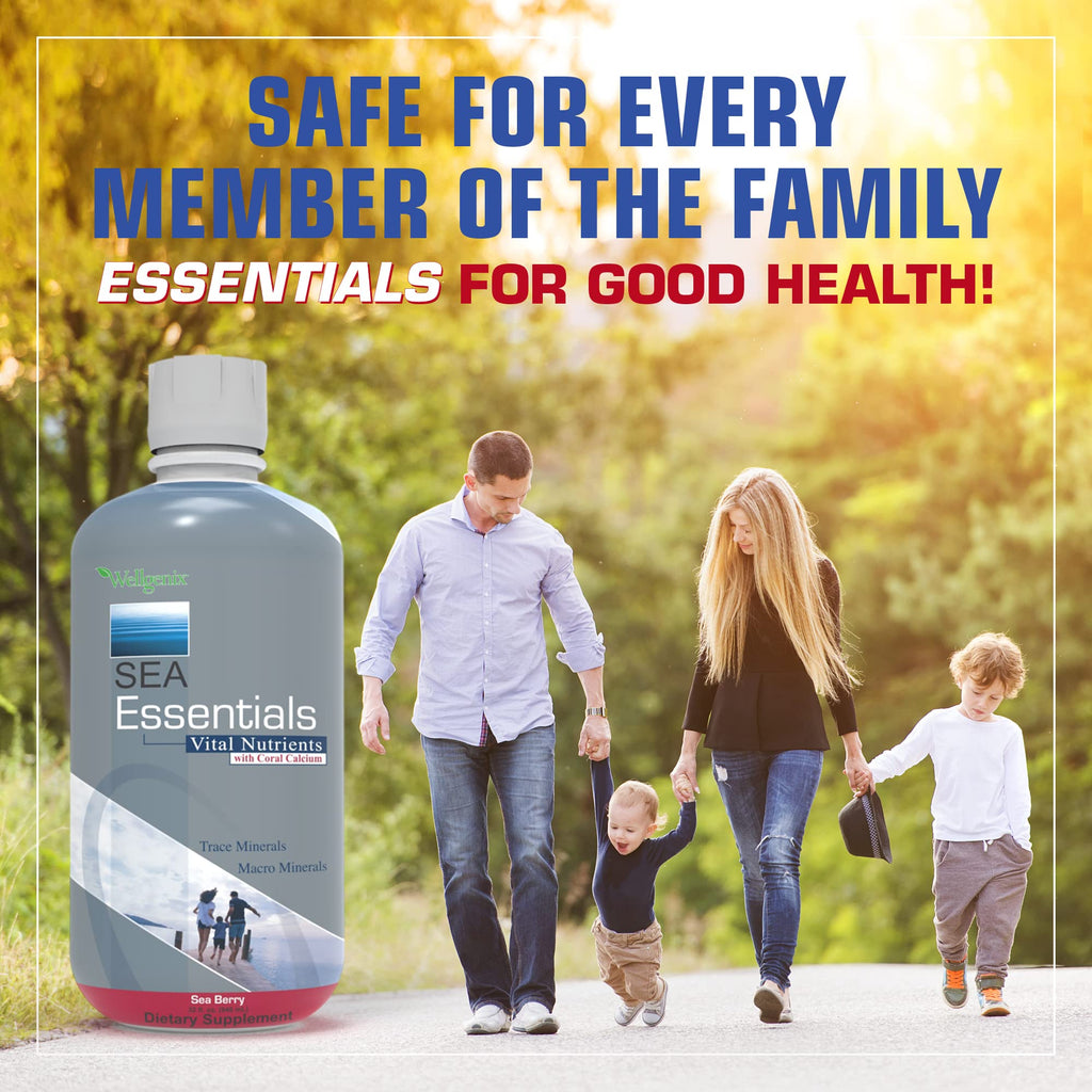 Wellgenix Sea Essentials Liquid Mineral Supplement – Sea Berry Flavor, Coral Calcium & Sea Vegetables (32 fl oz x 6)