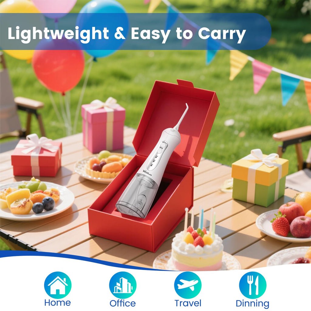 WellLeo Water Flosser - Portable Oral Irrigator, 5 Jet Tips, IPX7