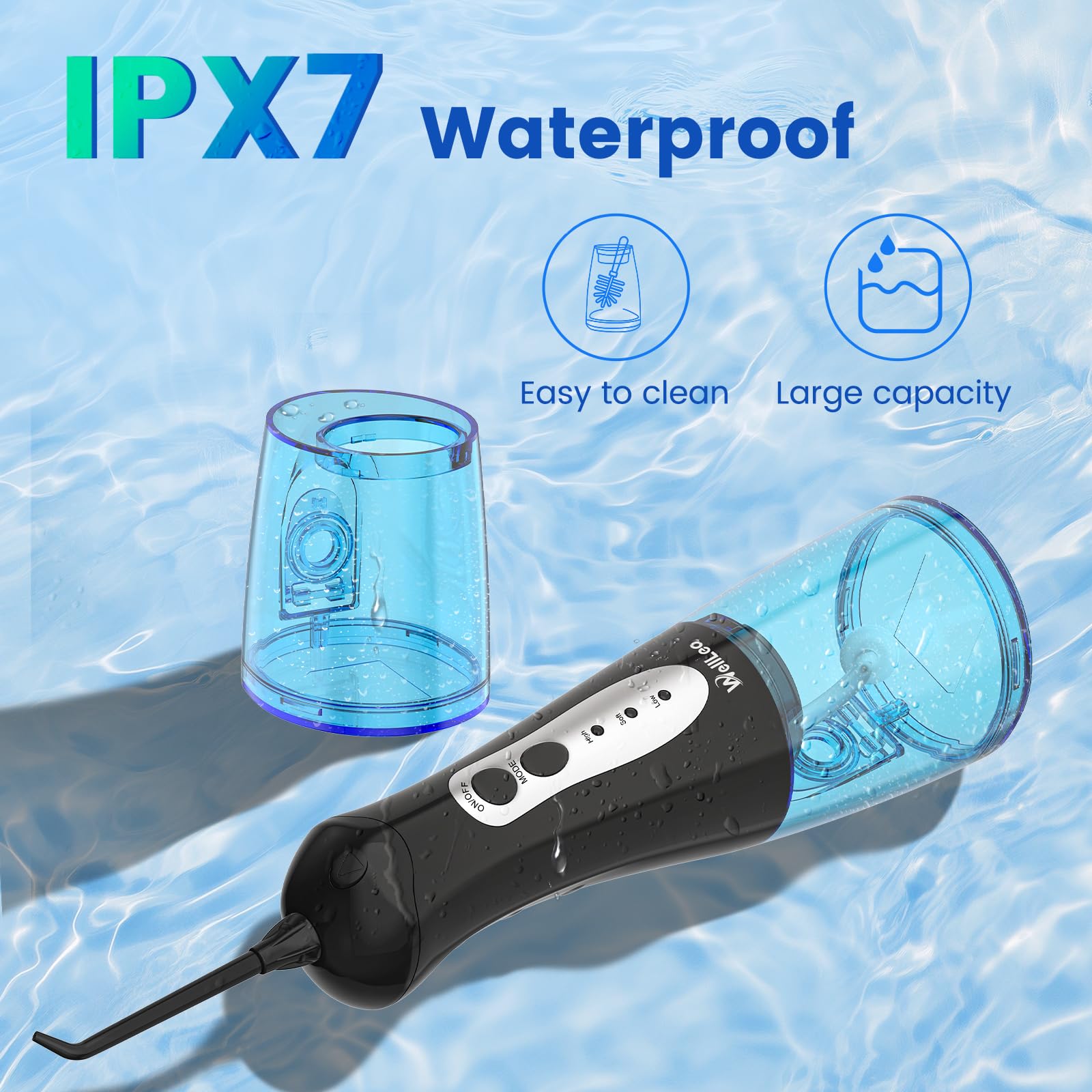 WellLeo Water Flossers for Teeth - Portable Oral Irrigator Rechargeable with 5 Jet Tips, IPX7 Travel Waterproof