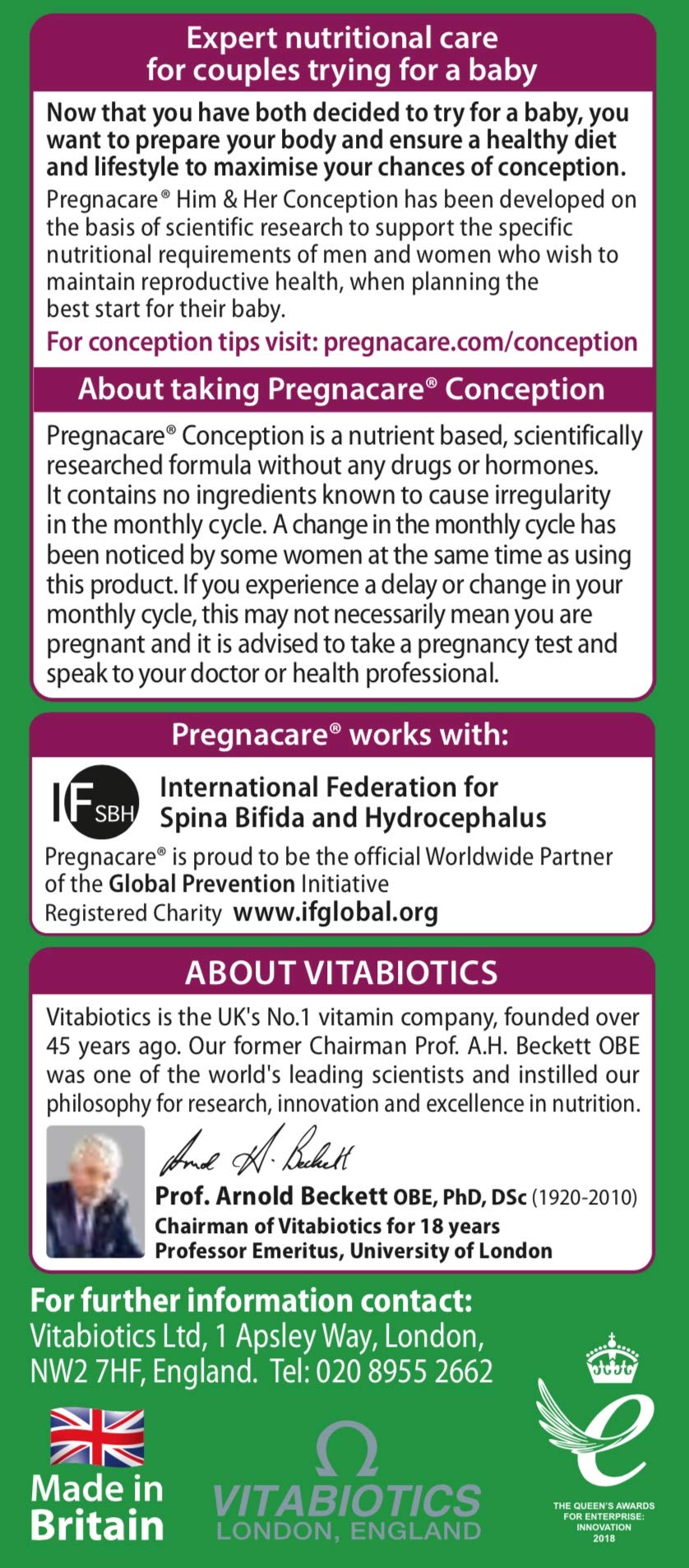 Vitabiotics Pregnacare His & Her Conception Dual Pack 2x30 Tablets