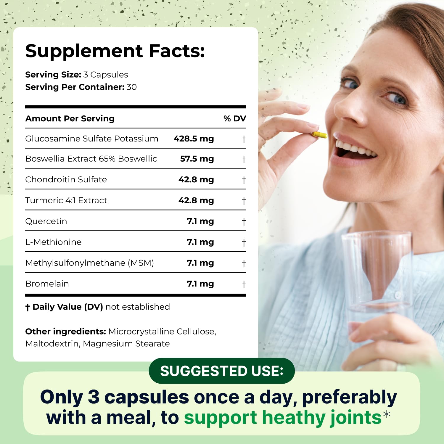 Wellnee Joint Support Supplement | Glucosamine Chondroitin MSM, Boswellia & Turmeric | 90 Capsules, 30 Servings