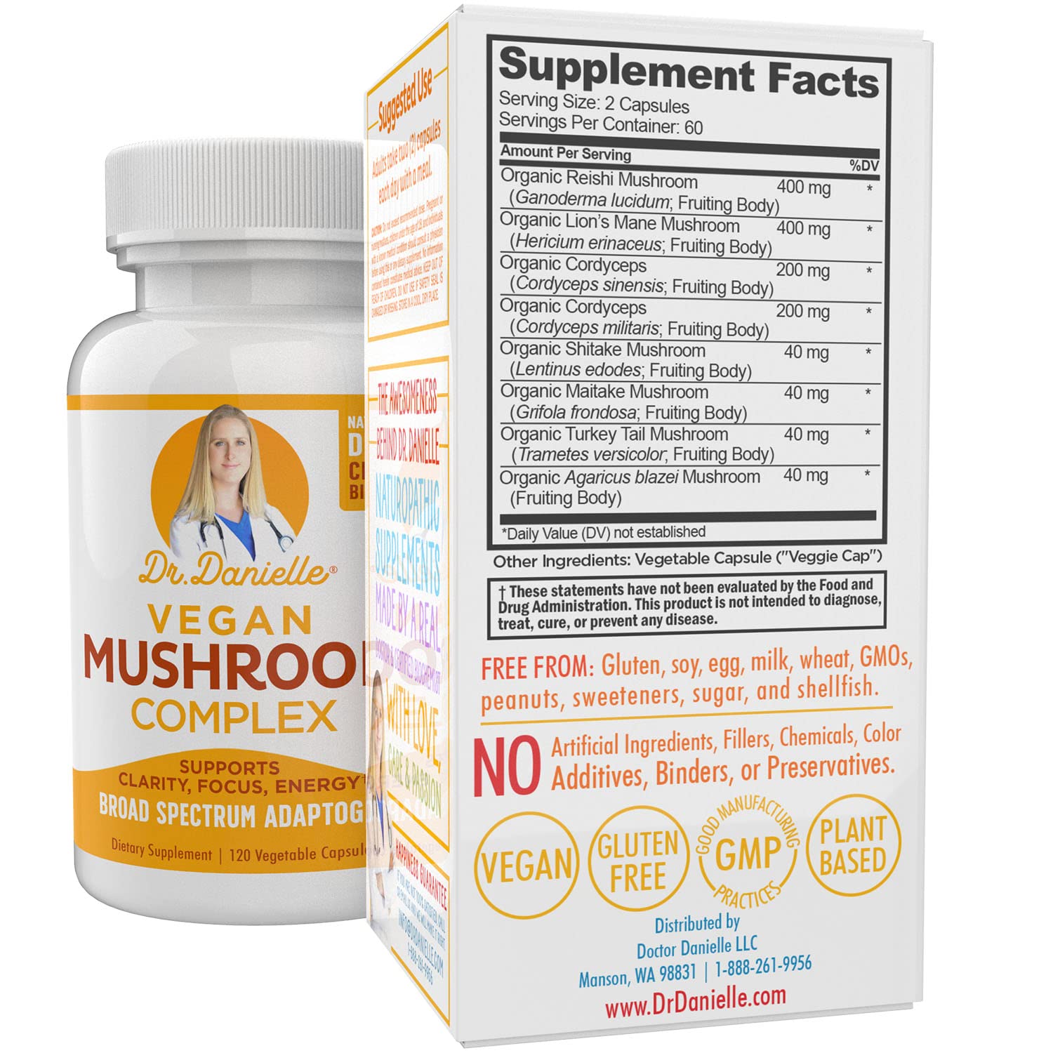 Organic Mushroom Complex for Immune Support - Lion's Mane, Cordyceps & Reishi | Dr. Danielle