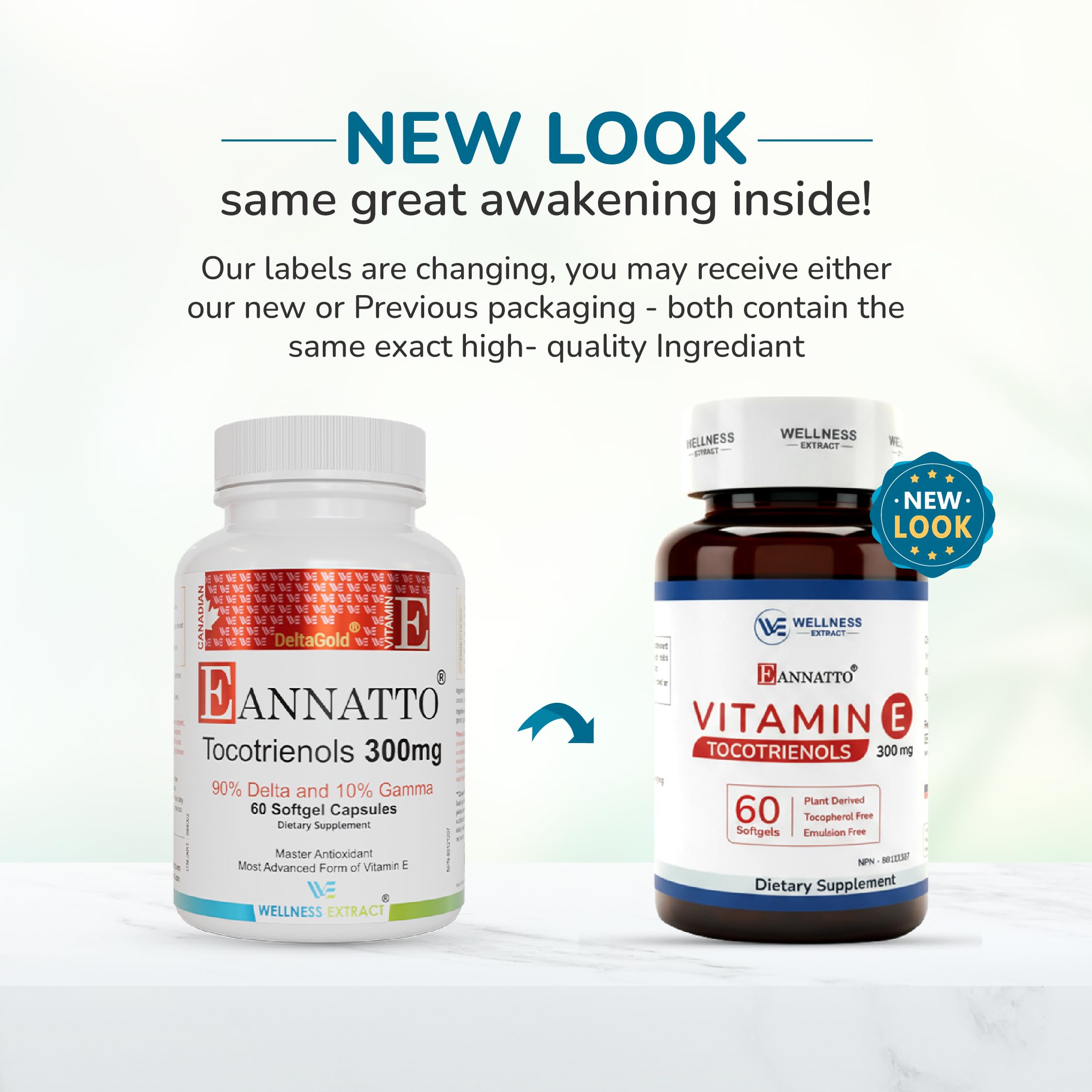 Wellness Extract Annatto Tocotrienols Vitamin E Supplement – Tocopherol-Free, Non-GMO, Gluten-Free, 300 mg, 60 Softgels