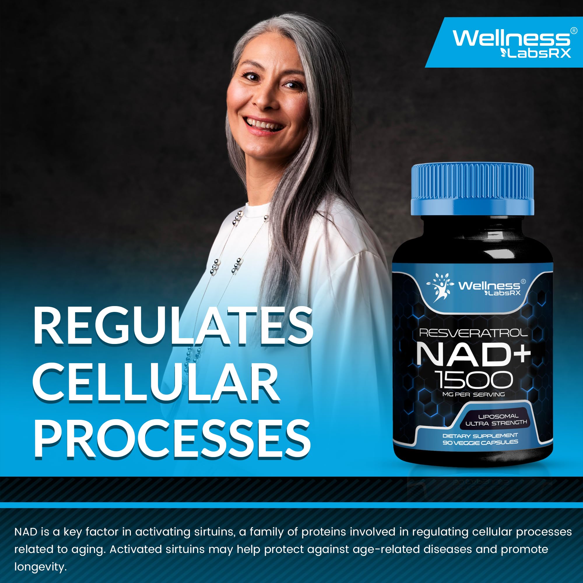 WELLNESS LABSRX Liposomal NAD Supplement 1500mg – USA Made, NAD+ Support, 2 Pack