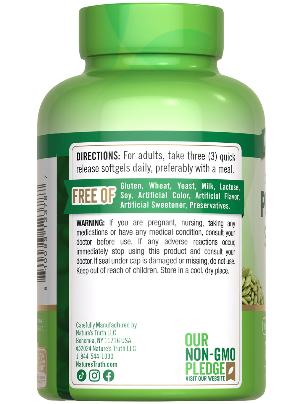 Nature's Truth Pumpkin Seed Oil 3000mg – 75 Softgels | Cold Pressed, Non-GMO, Gluten Free