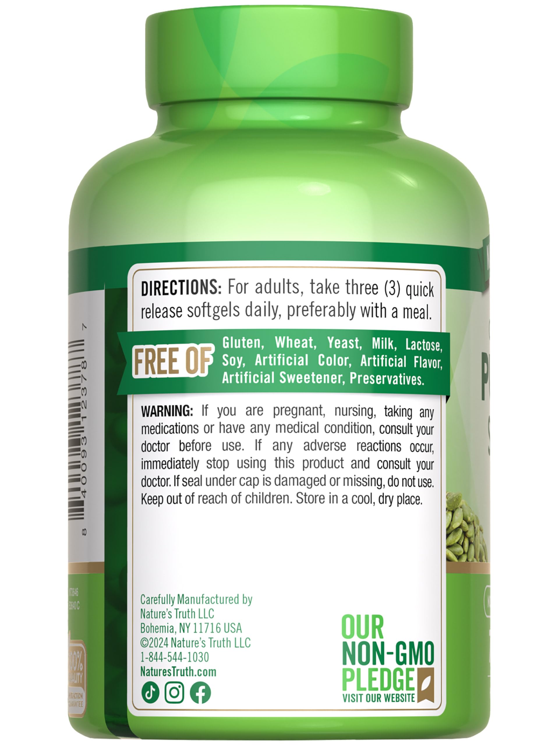 Nature's Truth Pumpkin Seed Oil 3000mg – 75 Softgels | Cold Pressed, Non-GMO, Gluten Free