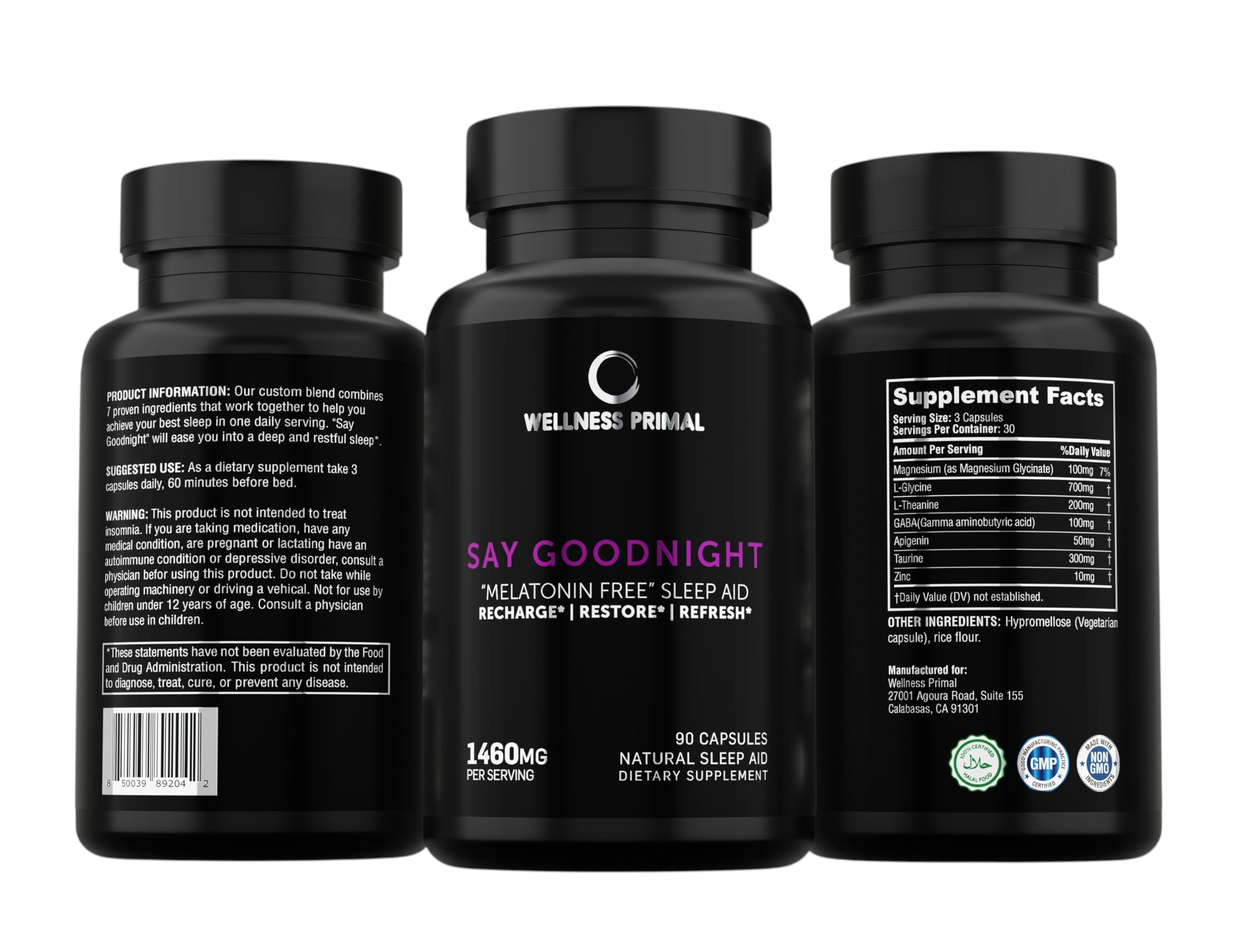 Wellness Primal Melatonin-Free Sleep Aid - 90 Vegan Capsules
