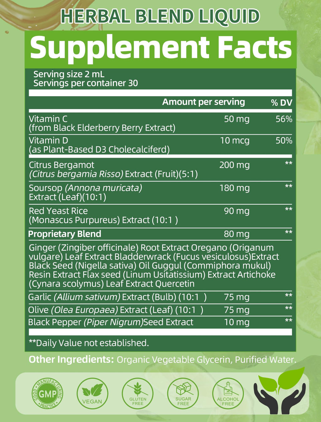 Citrus Bergamot Liquid Drops – High Absorption (2 Fl Oz) with Soursop, Garlic, Olive Leaf & Red Yeast Rice
