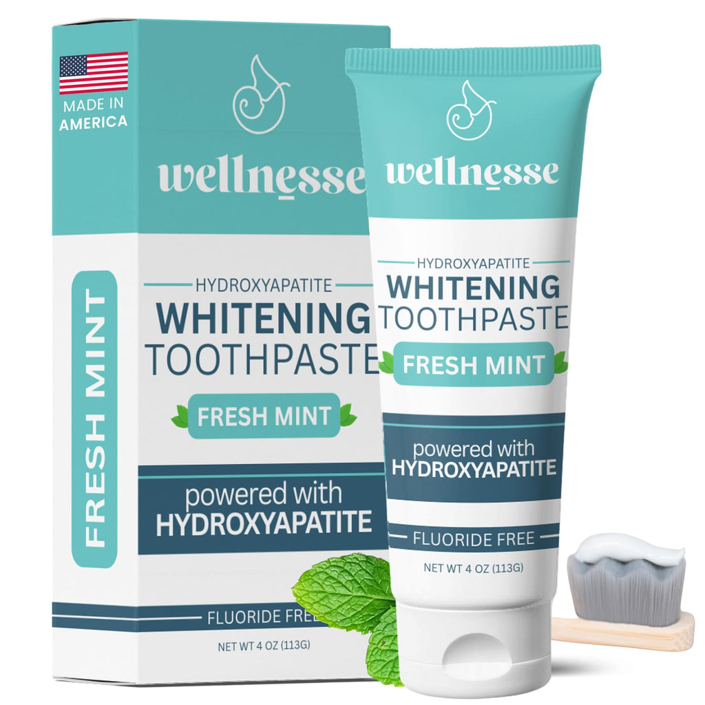 Wellnesse Whitening Hydroxyapatite Toothpaste – Fluoride-Free, Mint, 4 oz