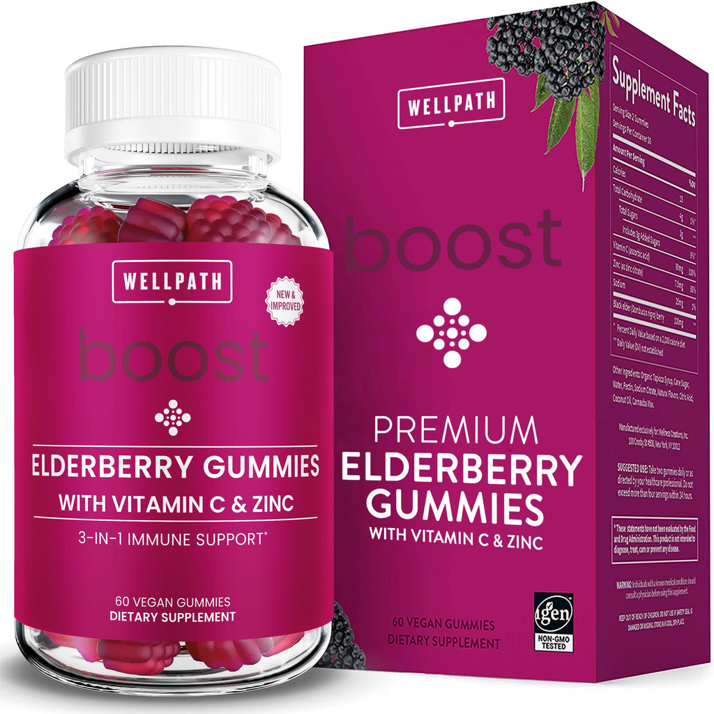 WellPath Boost Elderberry Gummies with Zinc & Vitamin C | Immune Support for Adults | 60 Ct