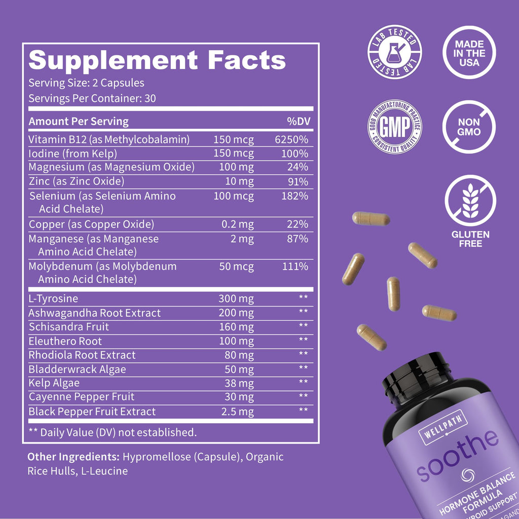 WellPath Soothe Hormone Balance for Women | Cortisol & Thyroid Support (60 ct)