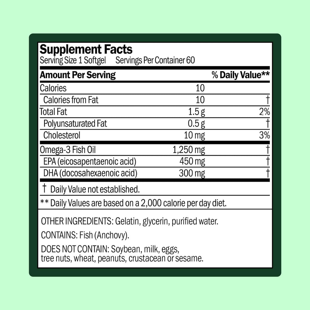 WellWithAll Omega-3 Fish Oil Softgel Supplement | 450 mg EPA / 300 mg DHA | 60 Softgels