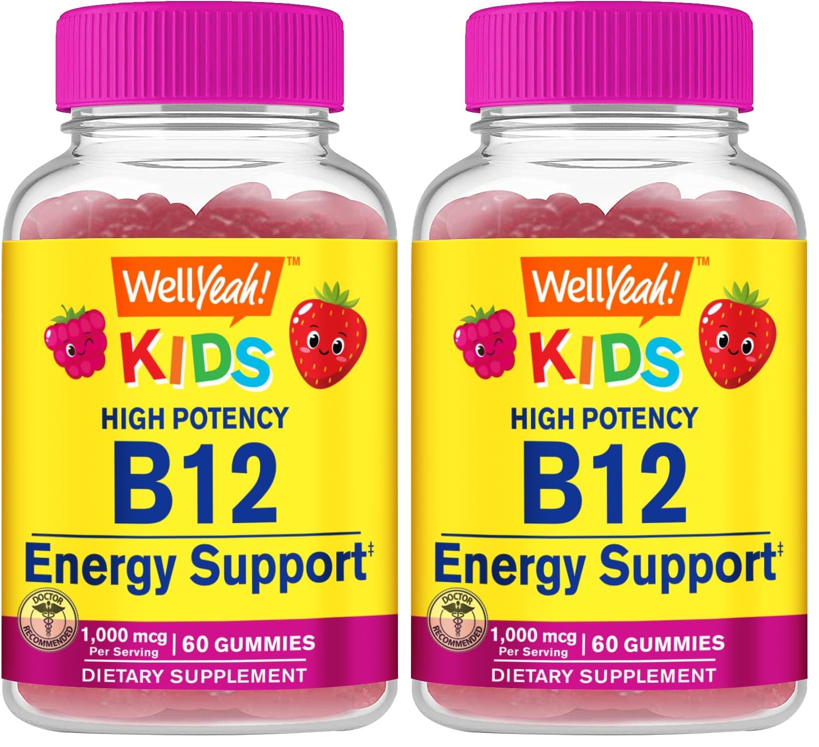 WellYeah Vitamin B12 Gummies for Kids - Berry Flavor, Gluten-Free, Non-GMO