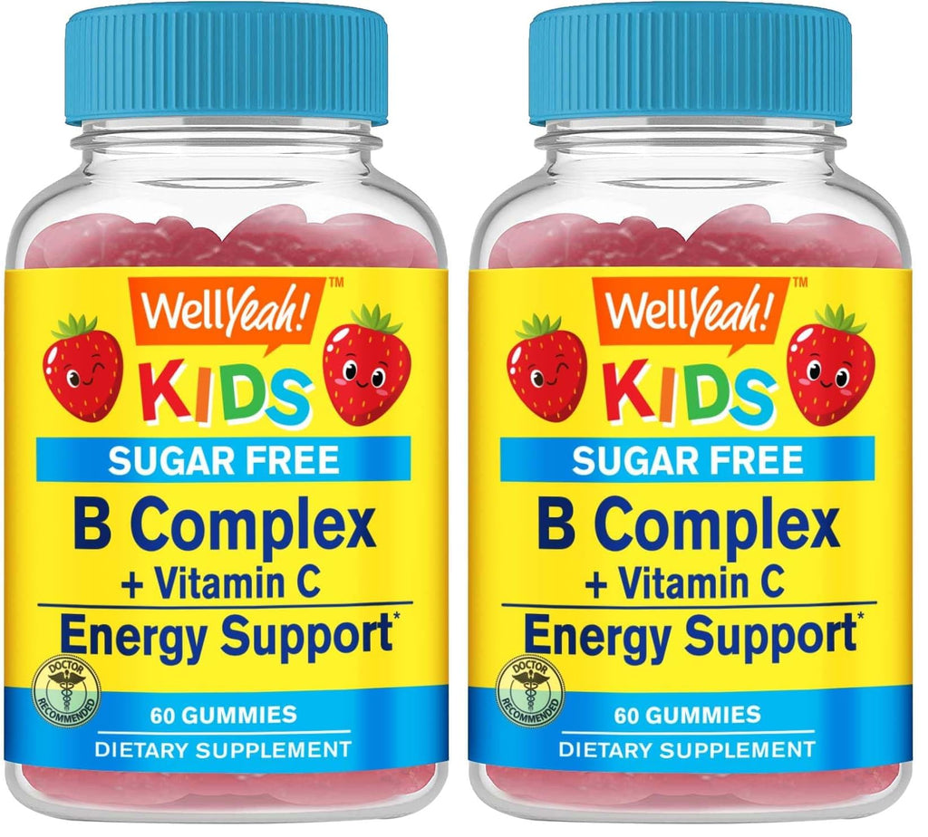 WellYeah Kids Vitamin B Complex Sugar-Free Gummies - Immune & Energy Support | Strawberry (60 Count x 2)