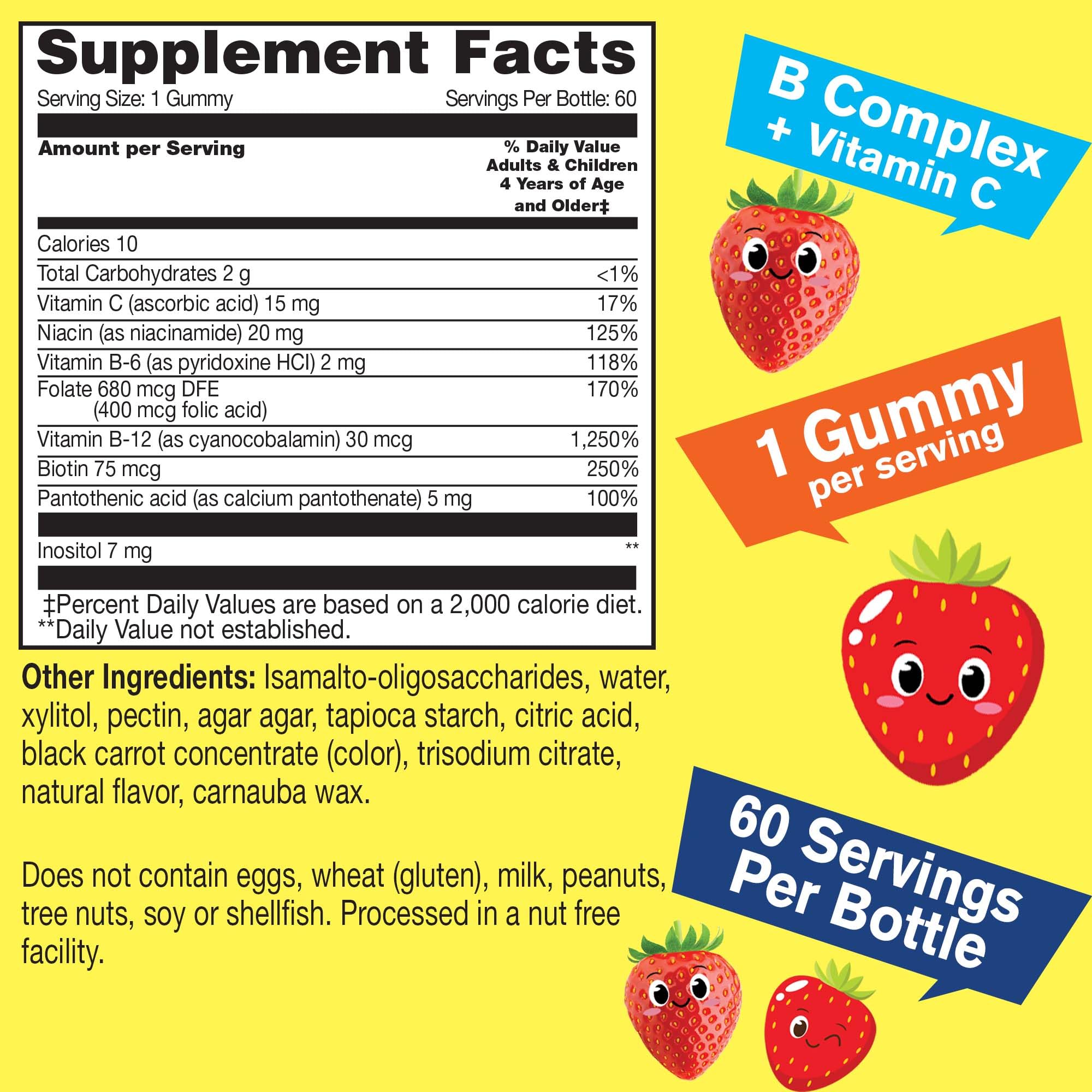 WellYeah Kids Vitamin B Complex Sugar-Free Gummies - Immune & Energy Support | Strawberry (60 Count x 2)