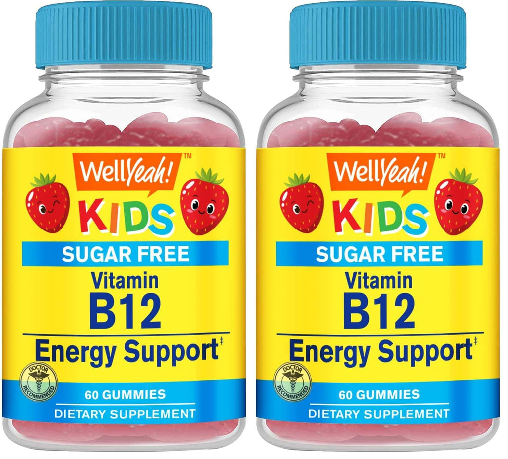 WellYeah Kid's Vitamin B12 1000mcg Gummies – Sugar Free, Strawberry Flavor, 60 Count (Pack of 2)