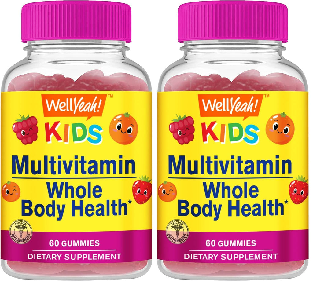 WellYeah Kids Multivitamin Gummies – Immune & Energy Support – Orange & Berry – 60 Count (Pack of 2)