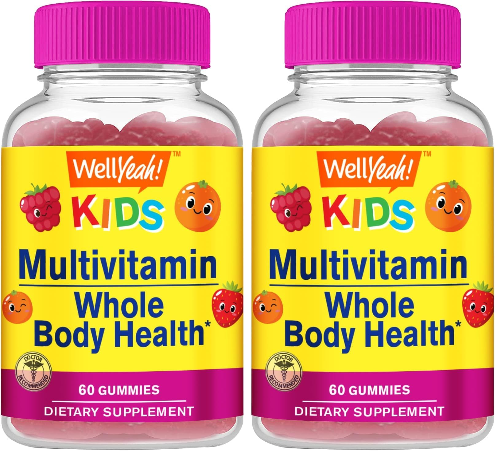 WellYeah Kids Multivitamin Gummies – Immune & Energy Support – Orange & Berry – 60 Count (Pack of 2)
